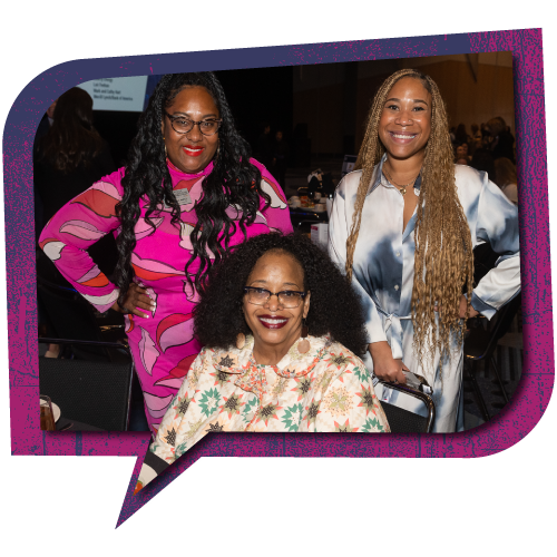 Three Black women smile together at 2024 Annual Luncheon