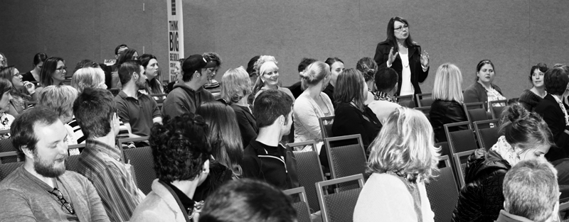 black and white image of past community conversation held at Colorado State University