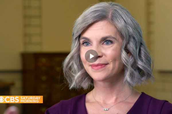 Screengrab of Louise Myrland being interviewed on CBS Saturday Morning