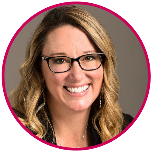 headshot of Karrie Fletcher: white woman with blonde hair and black-rimmed glasses