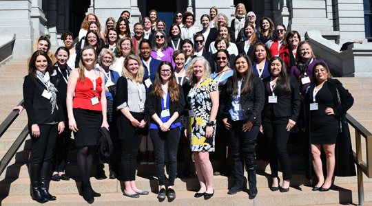 Group photo of 2020 Lobby Day attendees at Colorado State Capitol