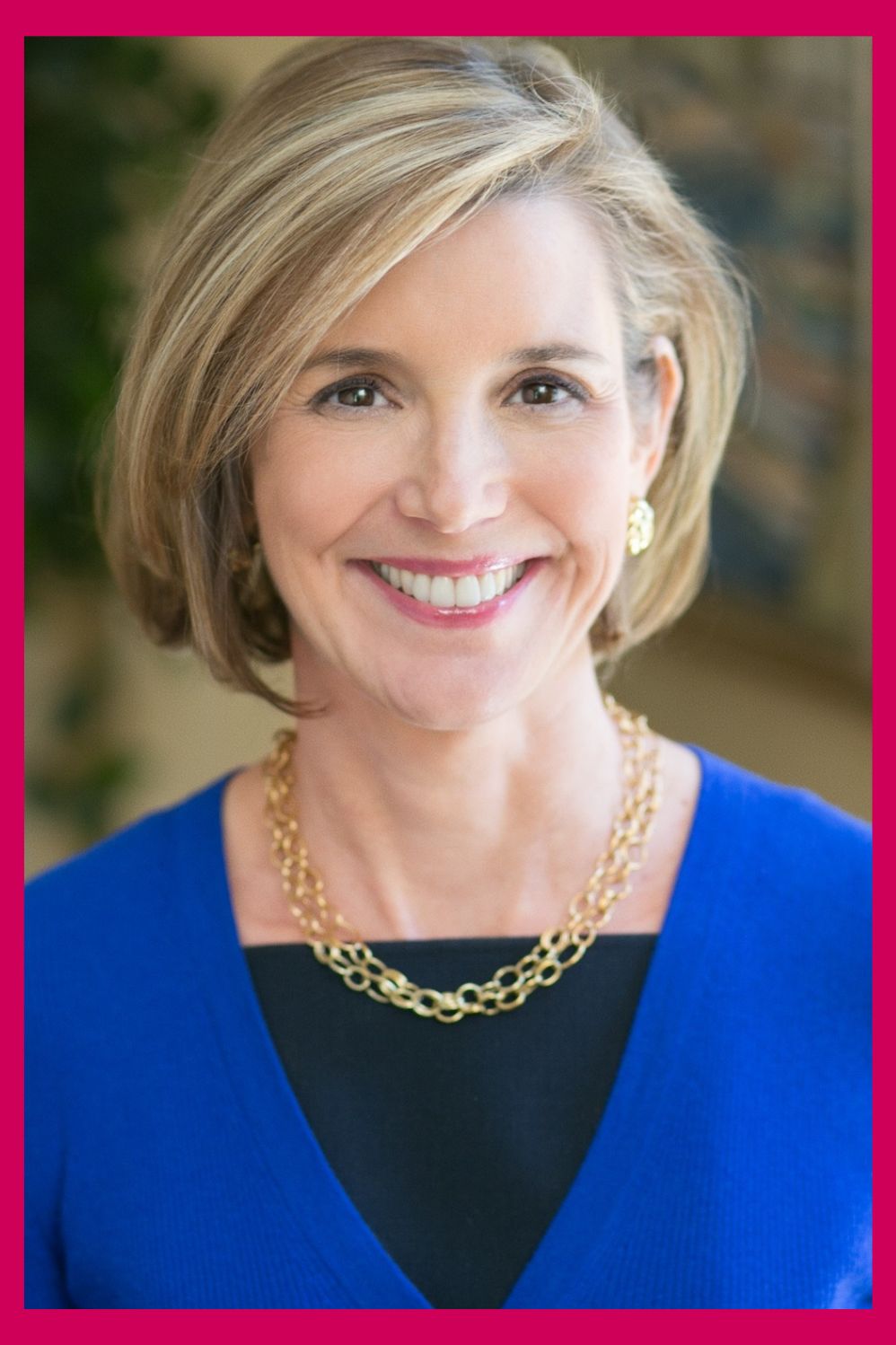 Sallie Krawcheck headshot: White woman with short blonde bob, blue blazer, and black blouse