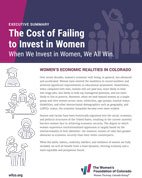 The Cost of Failing to Invest in Women: When we invest in women, we all thrive purple and magenta banner with women icons