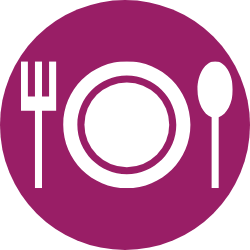 magenta fork, plate and spoon icon