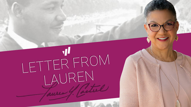 Letter from Lauren text with Lauren Y Casteel headshot and MLK image