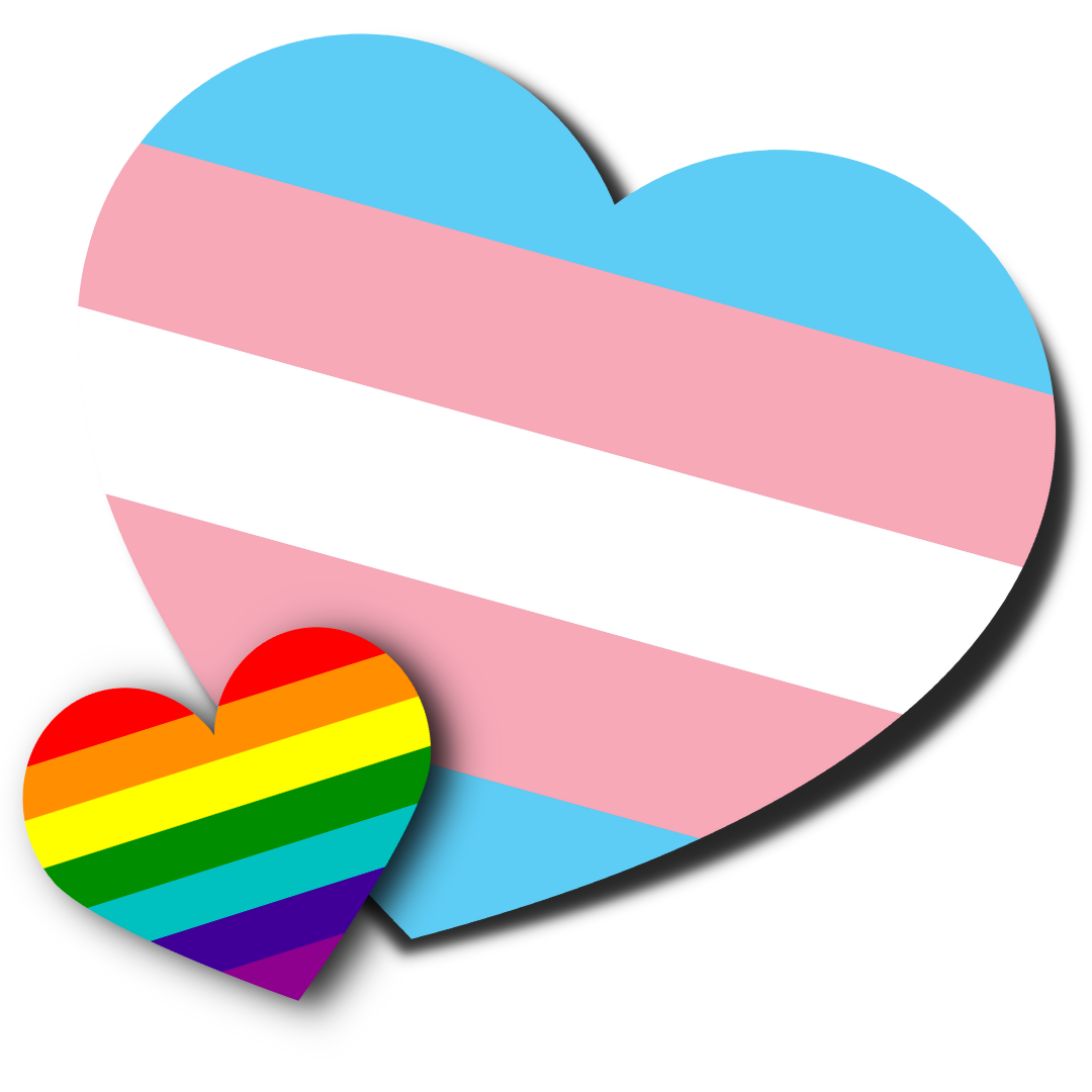 Pride rainbow heart over Trans Pride heart